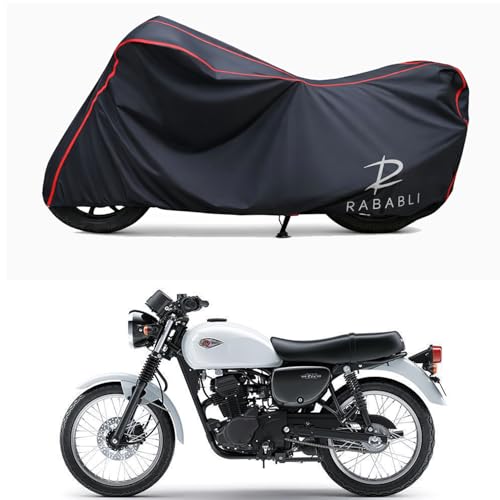 Image of Waterproof Bike Body Cover Compatible for | KawasaW175 | Taffeta Fabric, Red Piping Design, Bottom Elastic Fit | Dustproof, Sun UV & Rain Protection for All Bikes