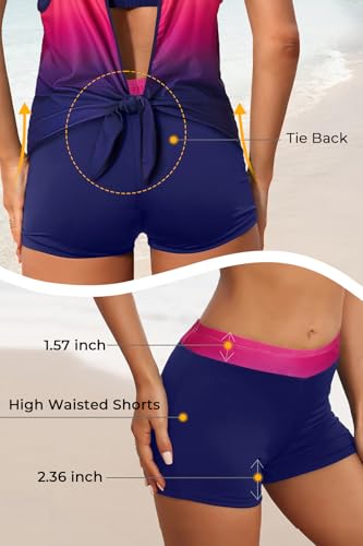 Image of Aqua Eve 3 Piece Tankini Swimsuit for Women Tank Bathing Suit with Shorts Open Back Athletic Swimwear
