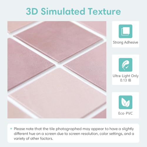 Commomy 3D Fliesenaufkleber Klebefliesen Küche Bad, Matt Rosa Farbverlauf, 10 Stück, 30 x 30 cm, PVC Fliesen Selbstklebend Wandfliesen für Küche, Bad, Metro Wand Fliesendekor
