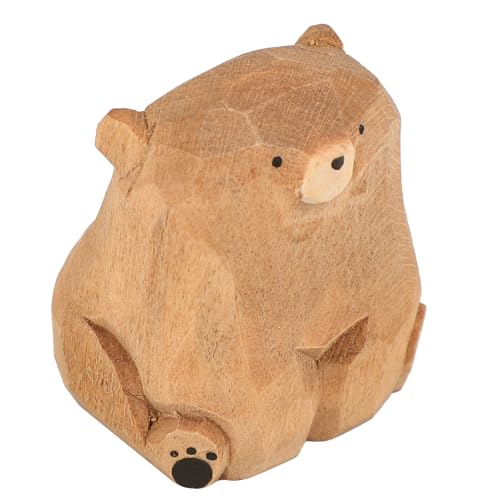 PERSELOSO 木彫りのクマ置物 軽量持ち運び簡単 手作り実木彫刻 独特なデスクトップ装飾 動物好きや自然愛好家向け インテリアや贈り物に