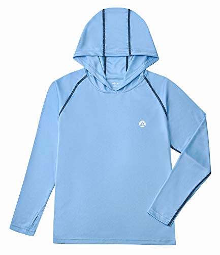 Image of Boys Grils Long Sleeve Sun Shirts UPF50+ Hoodie Thumbhole Rash Guard Quick Dry Atheltic Hiking Workout Water Playing