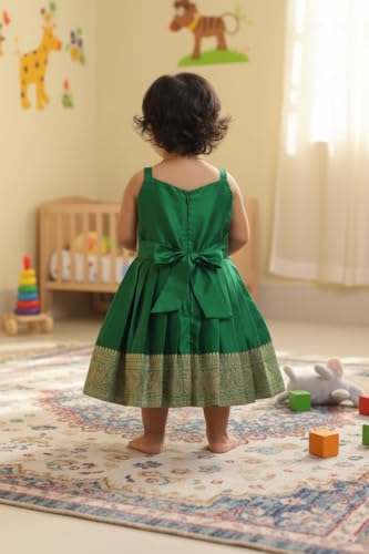 Image of South Indian Traditional Pattu Pavadai Jacquard Frock Dress for Baby Girls
