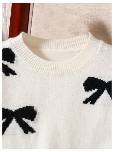 Girl's Cute Bow Sweater Crew Neck Long Sleeve Drop Shoulder Loose Pullover Tops4