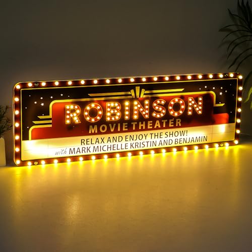 Large Custom Movie Theater Marquee Sign, Outdoor Personalized Name Bottle Service Sign for Home Theater, Customized Light Up Marquee Movie Bar Light for Cinema Night Wedding Backyard Decor, 20''-60''