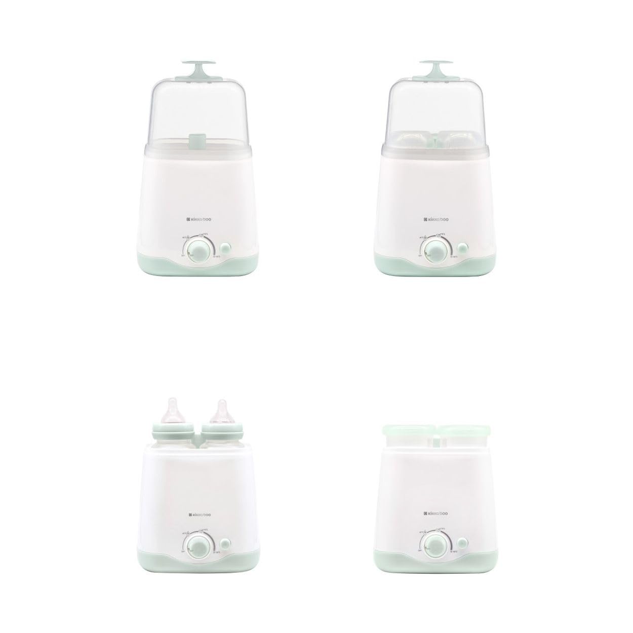 Kikkaboo Calientabiberones Doble 3 en 1 Twinny Calienta, Esteriliza y Tapa, color:verde