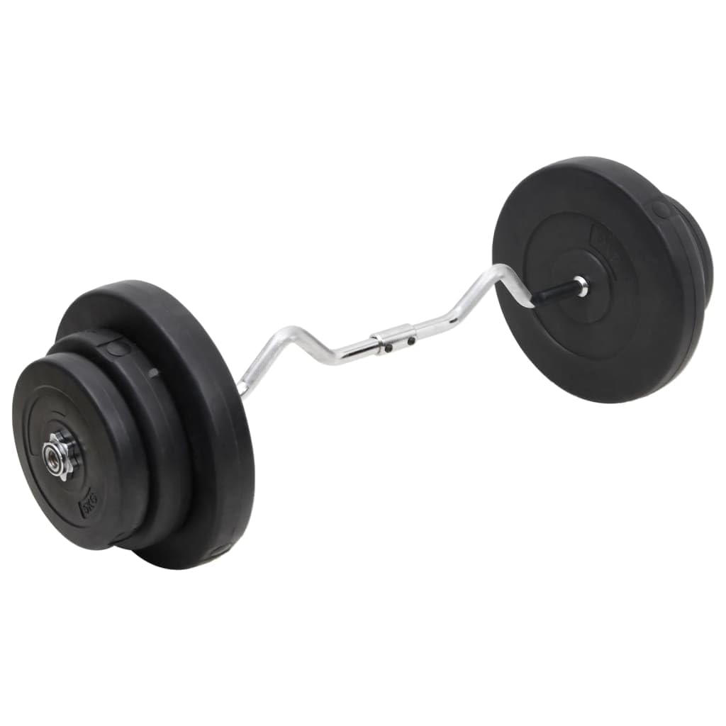 Chromowana sztanga 60 kg z płytkami cementowymi i plastikowymi, zestaw 6 tarcz (2 x 15 kg, 2 x 7,5 2 x 5 kg) do wszechstronnego treningu ramion, klatki piersiowej i pleców, zamków