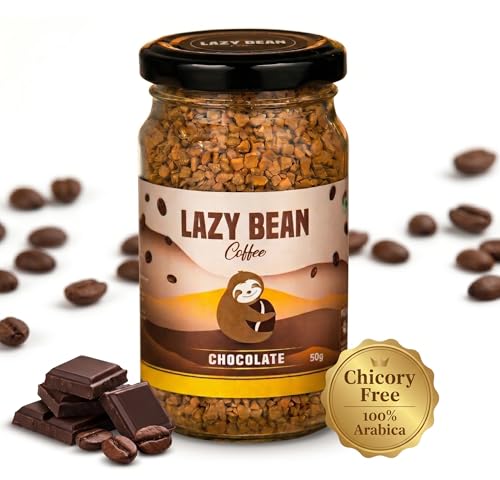 Image of Lazy Bean Intense Chocolate Flavoured - Premium Instant Coffee Powder 50 g | Strong Black Coffee, Rich Aroma, Quick-Dissolving Granules | Ready in Seconds for Hot or Iced Brews at Home, Office, Travel