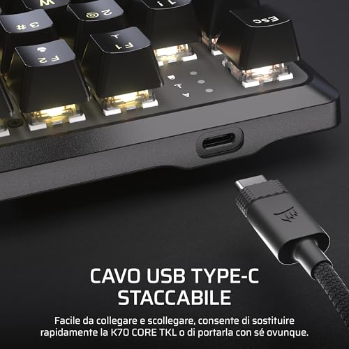 CORSAIR K70 CORE TKL RGB Tastiera da Gioco Meccanica Tenkeyless – Interruttori Lineari CORSAIR MLX Red v2 Pre-Lubrificati – SOCD – Smorzamento del Suono – Coprichiavi in ABS – QWERTY IT – Nero