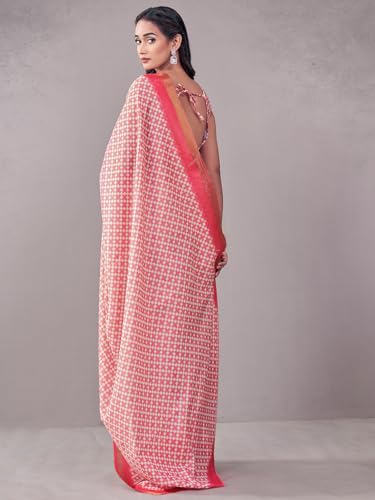 Image of Satrani Women's Silk Printed Saree with Unstitched Blouse Piece