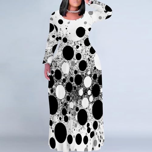 Image of PinkPatty Plus Size Maxi Dresses for Women Long Sleeve Crew Neck Casual Fall Dress with Pockets