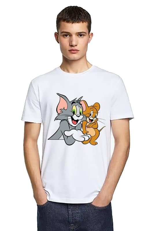 Image of VLAM Oversized Fit Tom Jerry Cartoon Printed Unisex Tshirt (White)