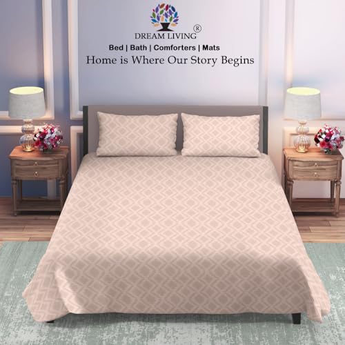 Image of Dream Living Embossed Double Bedsheet with 2 Pillow Covers | 120 GSM | 220x250 Cm | Beige