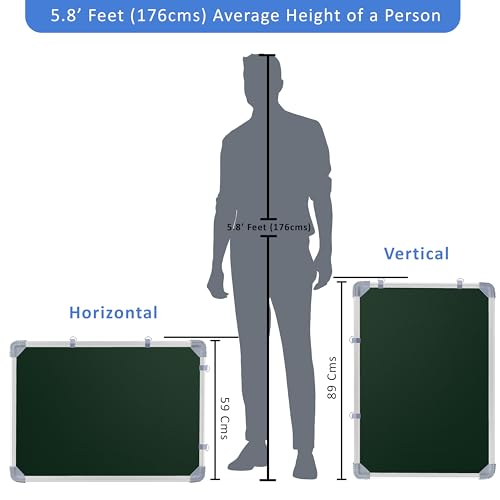 Image of Eduway 2x3 Ft. Kunj Non-Magnetic Double-Sided Chalk Board & White Board (Combo Pack) with 1 Wooden Duster, 2 Chalk Holders, 10 Non-Dust Chalk Sticks for Kids, School, Teaching, (89x59 Cms) - Green.