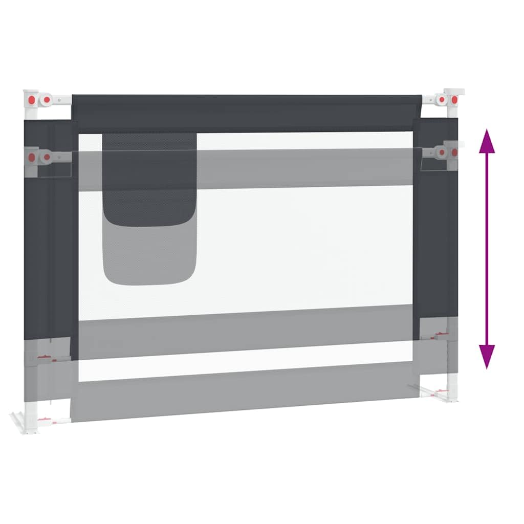 Barrera protectora para cama infantil, color gris oscuro, 90 x 25 cm, tela y metal, altura regulable de 70 a 95 cm, para colchones de 3 a 33 cm, protección contra caídas para seguridad del