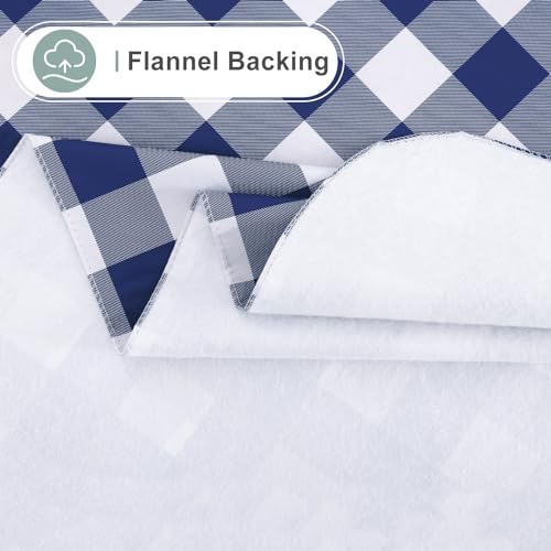 Image of misaya Oval Waterproof Vinyl Table Cloth, Buffalo Flannel Backed Tablecloth, Wipeable Plastic Table Cover for Dinner, Kitchen, Outdoor (60 inch x 102 inch, White and Navy)