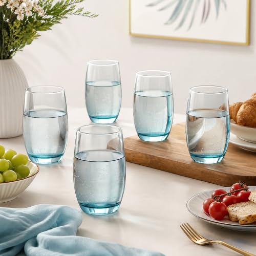 Image of bellemax 250 ML Blue Tinted Juice Glass | Premium Drinking Water Glasses for Juice, Soft Drinks & Cocktails | Crystal Clear Tumbler Glasses for Home, Kitchen, Restaurant & Party Use (Set of 6)