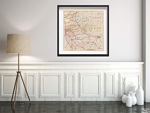 Map|Guide Book, Sacramento, Amador, Calaveras, San Joaquin, Tuolumne, Stanislaus, Merced, and Mariposa Counties. 1896|Vintage Fine Art Reproduction|Size: 24x24|Ready to Frame