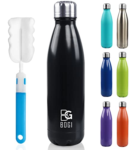 Image of BOGI Insulated Water Bottle, 17oz Stainless Steel Water Bottles, Leak Proof Sports Metal Water Bottles Keep Drink Cold for 24 Hours and Hot for 12 Hours BPA Free kids water bottle for School (Black)