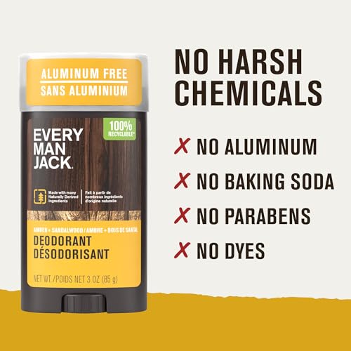 Image of Every Man Jack Amber + Sandalwood Men's Deodorant - Stay Fresh with Aluminum Free Deodorant For all Skin Types - Odor Crushing, Long Lasting, with Naturally Derived Ingredients - 3oz (3-Pack)
