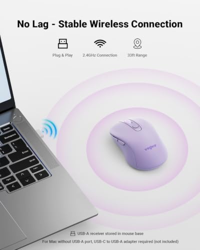 Image of wegear USB Wireless Mouse for Laptop PC Mac, 2.4GHz Cordless Mouse-Purple | Ergonomic Portable Optical Computer Mice with 6 Buttons, 5-Level Adjustable 4000 DPI,24-Month Battery Life