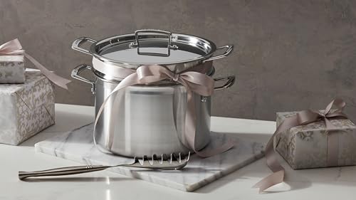Image of Le Creuset Stainless Steel Classic 3-Ply Deep Pasta Pot and Sieve, 7.5qt