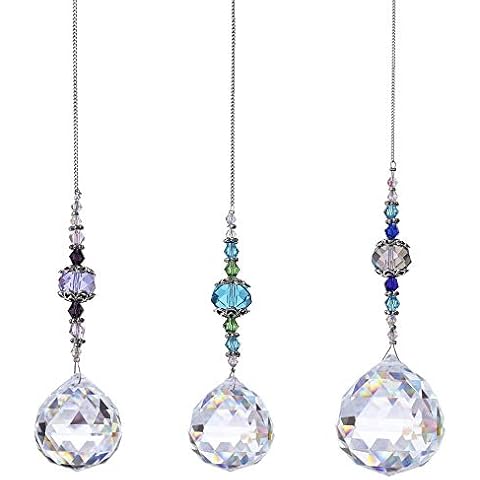 UINOEU 3pcs Window Hanging Crystal Rainbow Suncatcher Sun Crystal Suncatchers Window Crystal Hanging Prisms Pendants Parts for Ceiling Chandelier Curtain Wedding Decoration Gift 3 Colors Cover