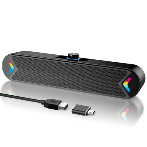 LENRUE Computer Speakers for Desktop,PC Speakers with Basic Stereo Sound & Colorful Lights, Single...