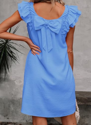 Image of Falechay Womens Summer Dresses Bow Tie Back Sundresses for Women Ruffle Short Sleeve Dress Casual Cute Sundress with Pockets