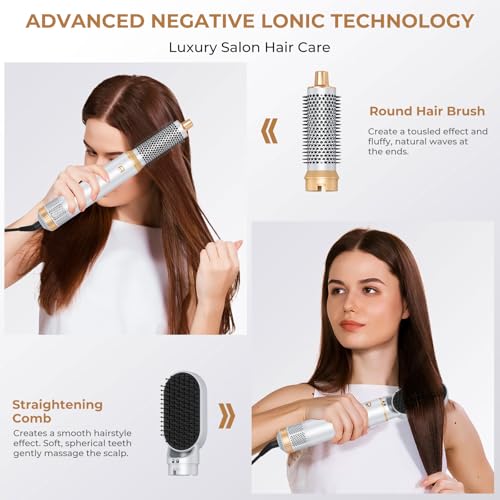Image of Blow Dryer Brush 5 in 1, Negative Ion Hair Dryer Brush Set Upgrade Hot Air Brush Air Styler Curling Wrap Air Curler, Curling Iron Hair Styling Tools As A Gift for Straight /Curl /Drying /Smoothing