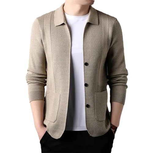 Men Autumn Winter Sweater Lapel Solid Pockets Button Korean Fashion Office Loose Long Sleeve Cardigan Knitted Tops
