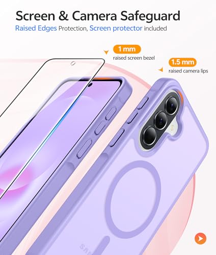 Image of FNTCASE for Galaxy A37 5G Phone Case: Samsung A36 5G Case [Compatible with Magsafe] Matte Translucent [Screen Protector] Military Grade Protection for Samsung A37 & A36 Cases - Light Purple