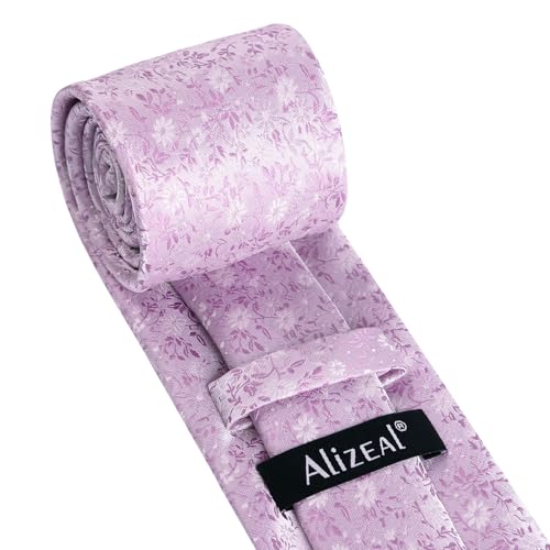 Image of Alizeal Mens 3.15inches Exquisite Floral Tie with Small Flower Printed Pocket Square