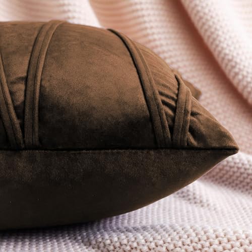 Image of Khooti Velvet Striped Cushion Cover Pack of 1-38 inch x 38 inch / 97 x 97 cm | Brown | Soft Pillow Covers Cushion Case for Sofa Bedroom Livingroom Chair Car, Cushion Cover with Zig Zag Pattern