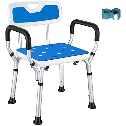 NArra Shower Stool with Pad, Height Adjustable Shower Chair with Detachable Armrests Backrest, Heavy Duty Perching Stool Load up to 150kg, Bath Chair Bathroom Aid for Seniors, Pregnant Women, Disabled Cover