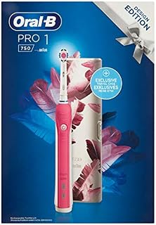 Oral-B PRO 1 750 Design Edition elektryczna szczoteczka do zębów, do gruntownego czyszczenia zębów, 1 progn czyszczenia, czujnik ciśnienia, timer i etui podróżne, 1 końcówka 3DWhite, różowa