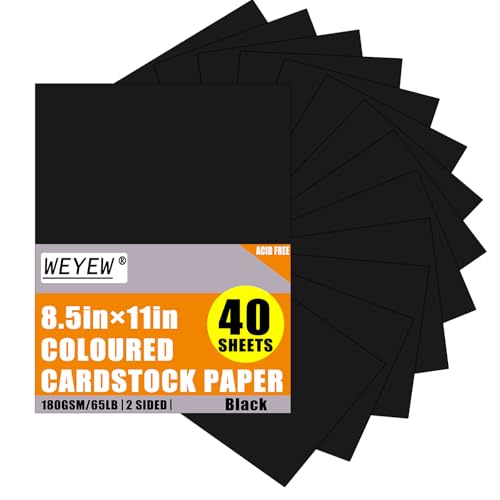 Black Cardstock 8.5 x 11 Thick Paper 40 Sheets 65 LB/180 GSM Cardstock Printer Paper for Invitations Menus Wedding DIY Cards Kids School Supplies