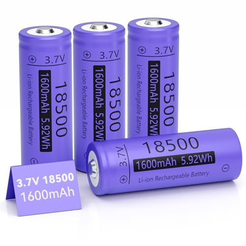 Hronn 18500 1600mAh 3.7V Rechargeable Li-Ion Batteries, Solar Rechargeable Battery for Outdoor Garden Lights Flashlight (4Pack
