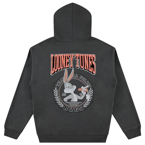 Looney Tunes Premium Men's Bugs Bunny Hoodie: Luxurious Plaid Patches and Intricate Embroidery