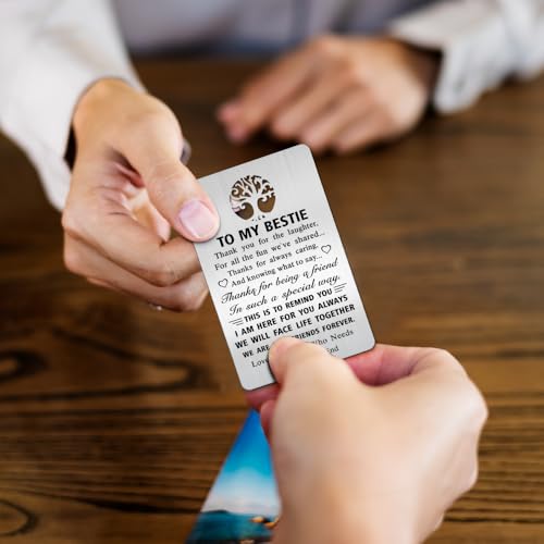 To My Bestie Wallet Card, Engraved Metal Wallet Insert Card from Bestie, Friendship Gift for Women, Birthday Thank You Friendship Gifts for Bestie Sister BFF3
