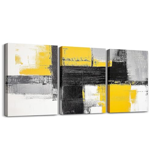 Homemissing Lienzo abstracto amarillo para pared para sala de estar, dormitorio, decoración geométrica de oficina en blanco y negro, obras de arte, pósteres, pintura artística moderna