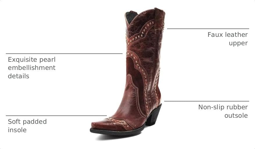 Image of Agodor Cowboy Boots For Women, Cowgirl Ladies Mid Calf Boots with Classic Studded Pointed Toe Chunky Heel Pull On Fashion Dress Wedding Western Booties