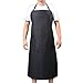 VWELL Rubber Vinyl Waterproof Apron with 2 Pockets, Long Chemical Resist Cooking Aprons for Men Women Chef, Adjustable Bib Black Apron, for Dishwashing, Lab Work, Butcher, Dog Grooming, Cleaning Fish