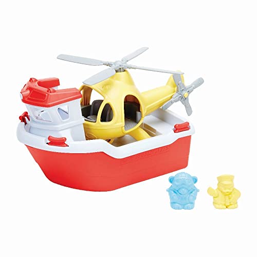Image of Green Toys Rescue Boat with Helicopter Red, 1 EA