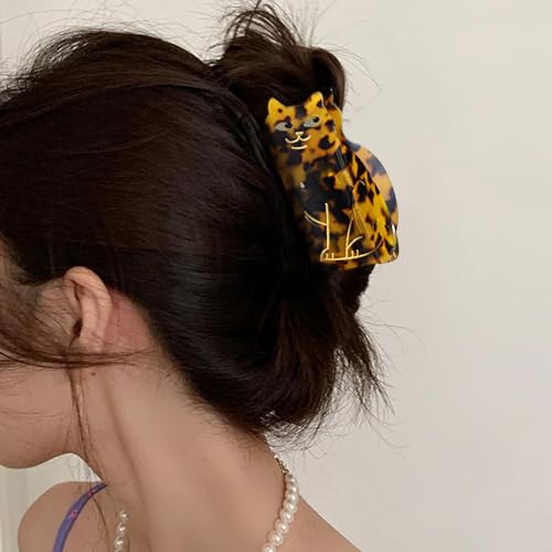 Amerzam CLAW CLIPS FOR THICK THIN HAIR Women Medium Hair Clips Tortoiseshell Claw Clips Celluloid Jaw Clips Leopard Print Hair Clamps Fashion Hair Accessories Strong Hold Cute Cat Shape Hair Claw Banana Clips thumb #6