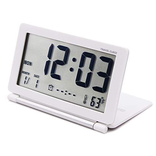 OSMOFUZE Digital Travel Alarm Clock Mini Foldable Portable Alarm Battery Operated Calendar Temperature