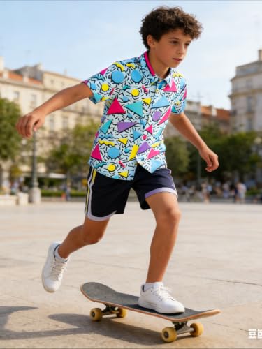 Image of uideazone Boys Novelty Print Short Sleeve Button Down Hawaiian Shirt 5-14Y
