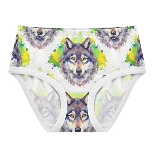Watercolor Wolf White Green Yellow Toddlers Underwear Floral 2t Cotton Little Girl Panties Fun Print Briefs Kids Undies