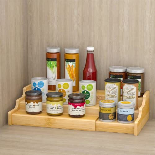 EATAKWARD Spice Rack Organizer, 3 Tier Expandable Spice Holder Kitchen Cabinet Spice Organizer Natural and Solid Bamboo Step Shelf Organizer SpiceTray Set for Cupboard, Countertop, Pantry - Image 3