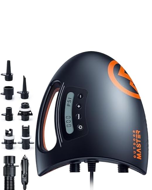 OutdoorMaster 20PSI High Pressure SUP Air Pump Shark - Intelligent Dual Stage Inflation & Auto-Off & Deflation, 12V DC Car Connector, for Inflatable Stand Up Paddle Boards, Boats