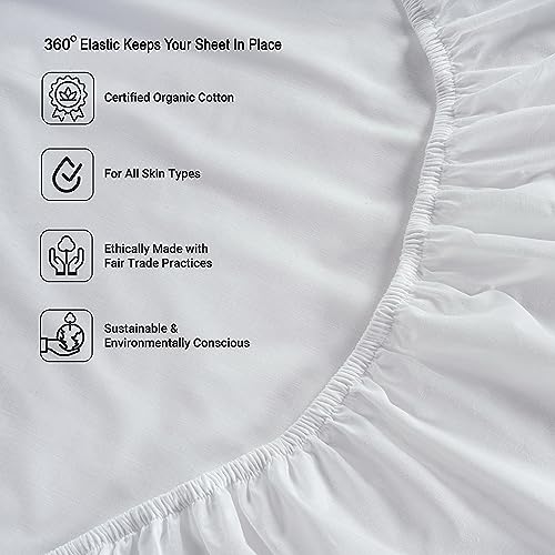 Lane Linen 100% Organic Cotton Pure White Full Sheets Set 4-Piece Long Staple Percale Weave Bedding For Bed Breathable Fits Mattress Upto 15" Deep #TOP4